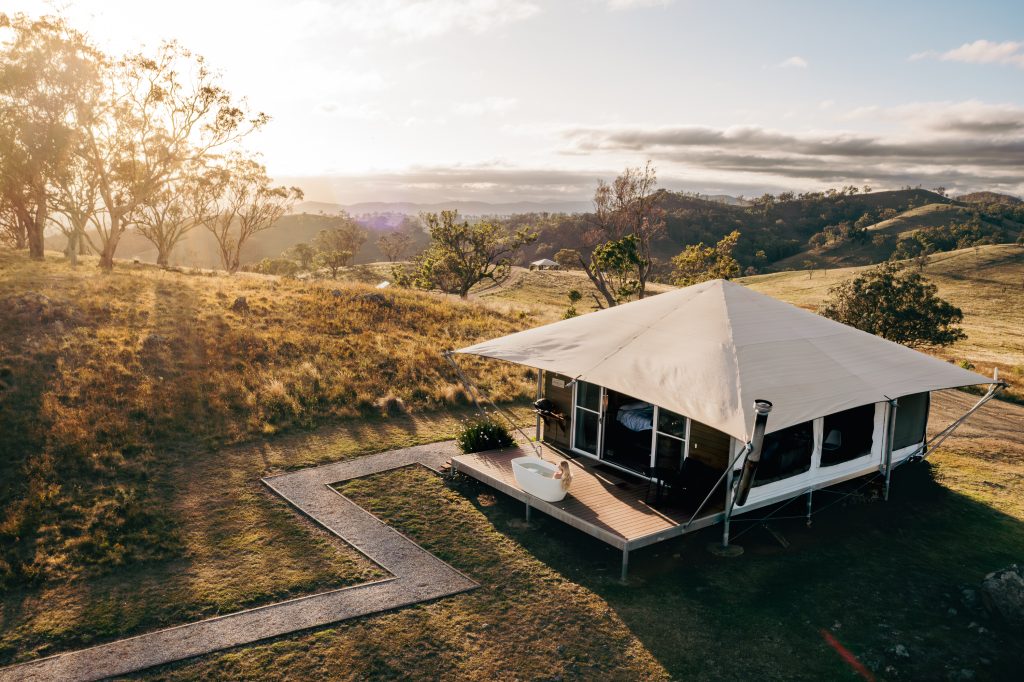 Aerial view of the Sierra Escape glamping property, Mudgee